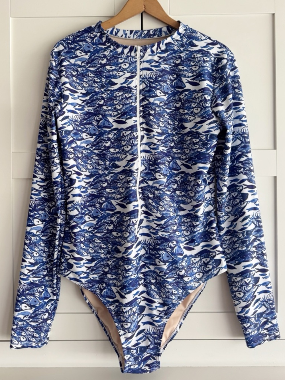 Mott50 Blue and White Long Sleeve One-Piece Swimsuit
